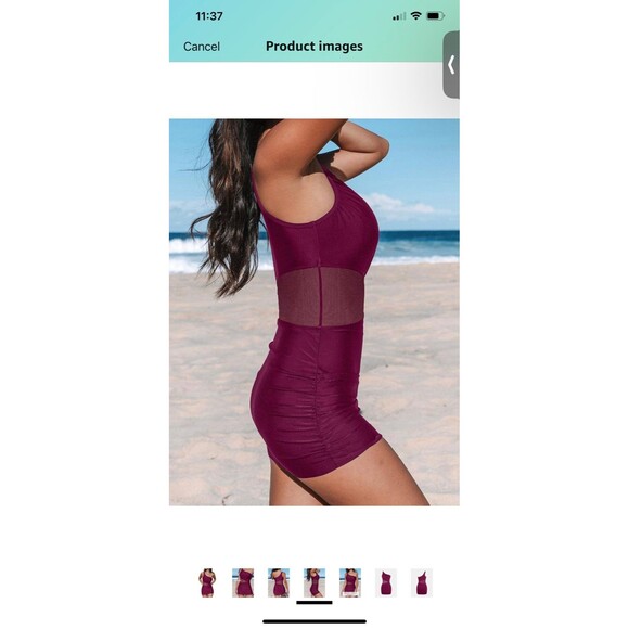 CUPSHE Women's One Piece Swimsuit Asymmetrical Neck Mesh Side NWT Size S Tummy C - Picture 6 of 12